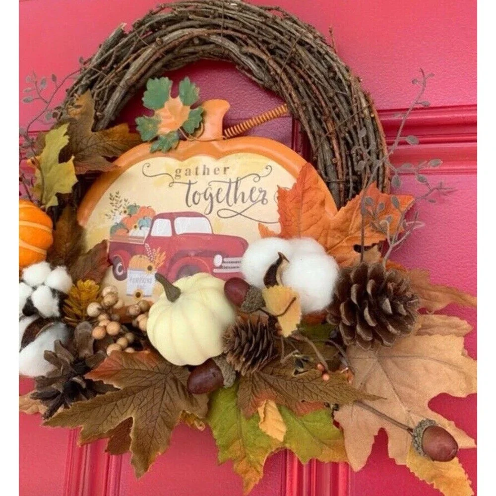 Fall Wreath, Pinecones, Berries, Acorns, Fall Leaves, Pumpkins, Autumn Wreath